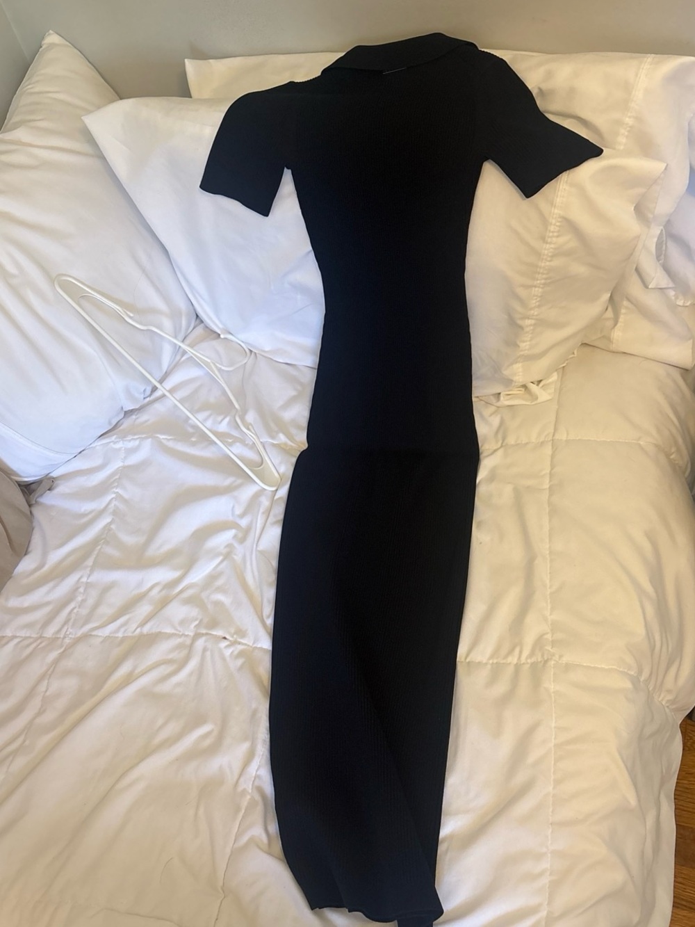 Michael Kors Black Ribbed Polo Zip Maxi Dress with Gold Hardware - Picture 2 of 4